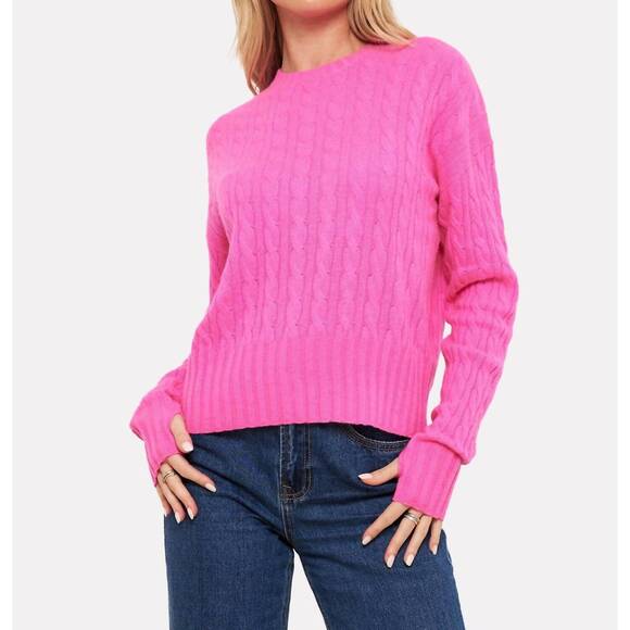 BRODIE CASHMERE Sweaters - NEW BRODIE CASHMERE cathy cable knit crew sweater in diva pink
